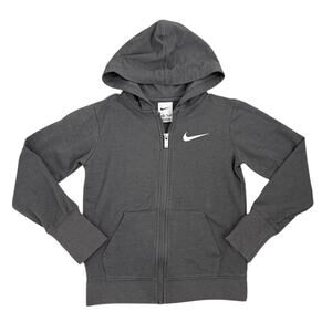 Nike Hoodie Gray Full Zip Up Hooded Sweatshirt Size Youth 5/6